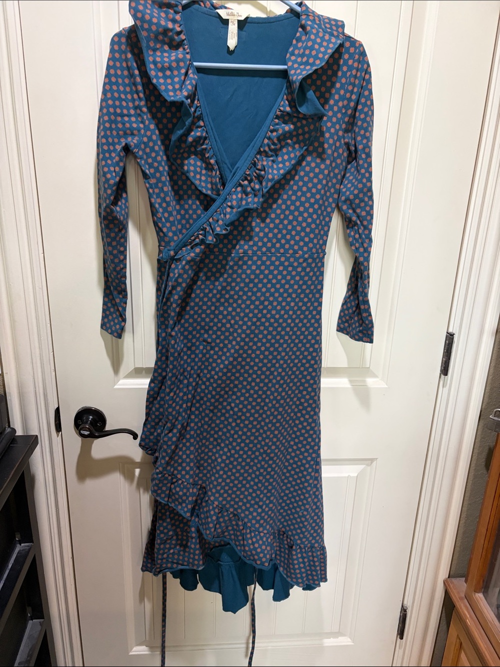 Matilda Jane Teal Wrap Dress with Pink Polka Dots